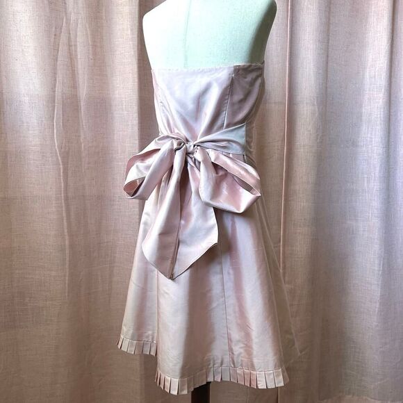 Vintage Ann Taylor Pink Silk Strapless Midi Dress Size 6 - Picture 3 of 10